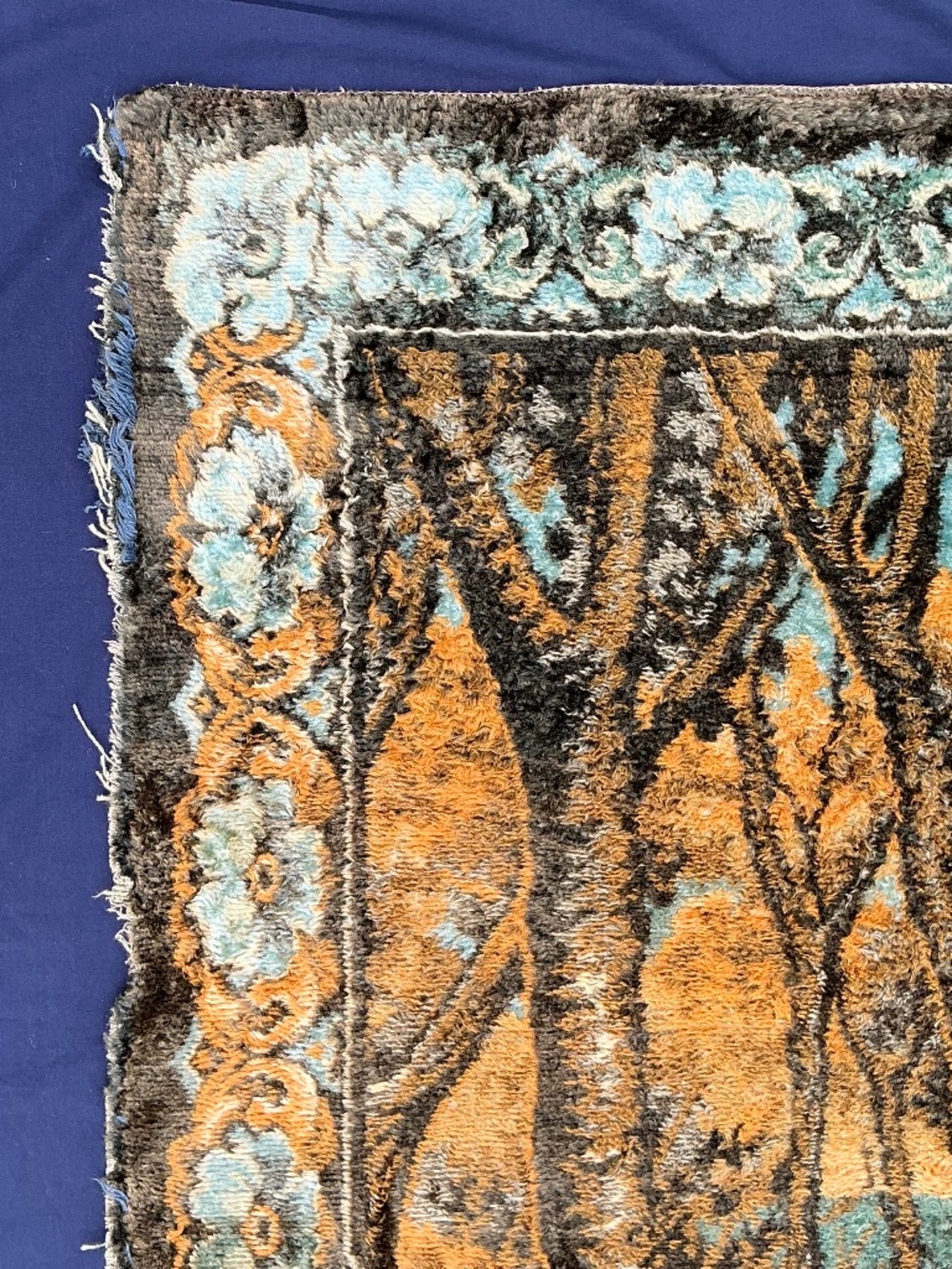Oversized VTG 1960s Italian Wall Tapestry Pheasant Fox Woodland Rug 47”x70” - Picture 11 of 16